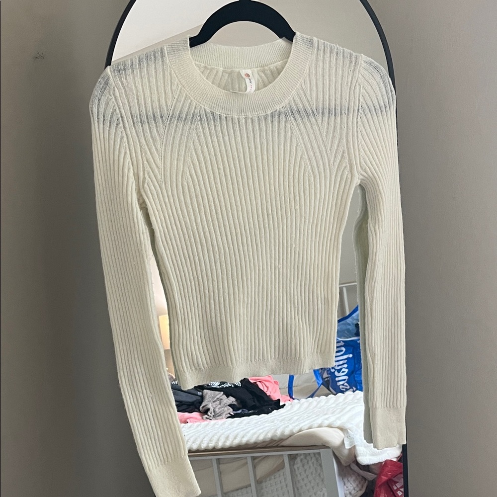 Daily Practice by Anthropologie Cream Ribbed Knit Sweater